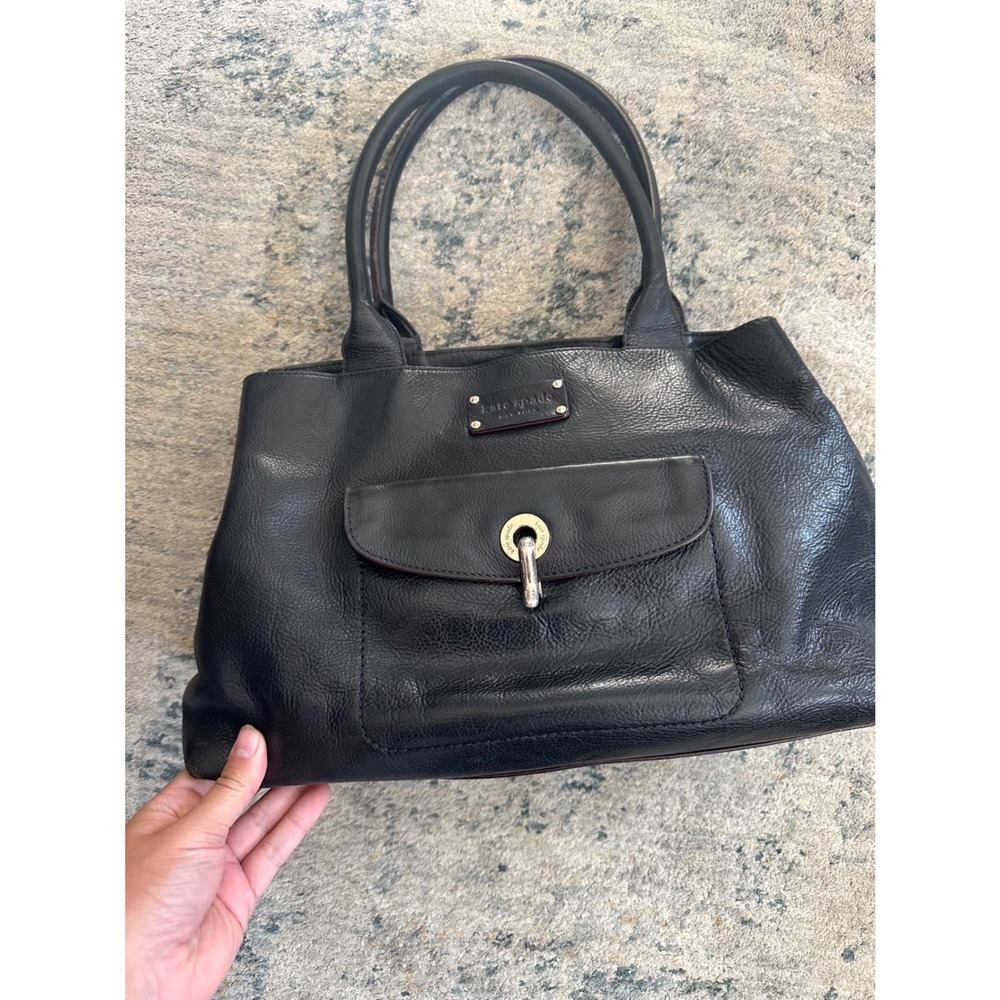 Kate Spade Tote Bag Womens Medium Black Pebbled Leather Gold Hardware Turnlock